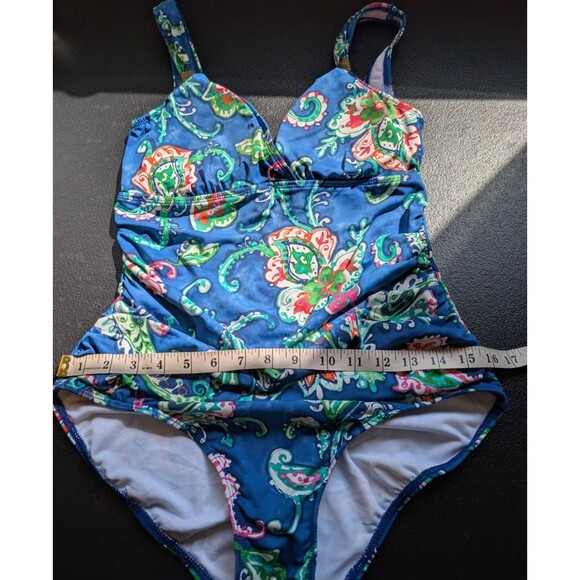 Lauren Ralph Lauren Womens One Piece Swimsuit Blue Floral Paisley Size 8 - Picture 5 of 13